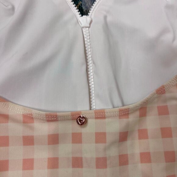 For Love And Lemons Bonnie One Piece Swimsuit Zip Up Small Pink Gingham Halter S - Picture 14 of 16